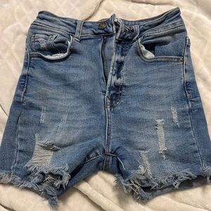 Wax Jean Light Blue Frayed Denim Shorts